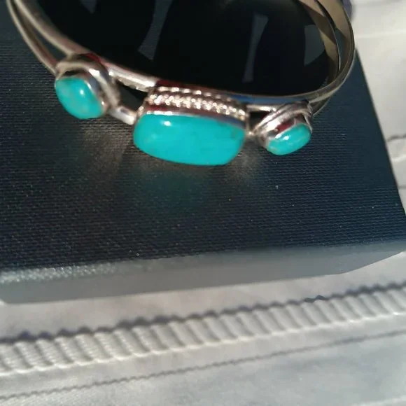 Jay King DTR mine finds 3 turquoise stone cuff bracelet 925 Sterling - Picture 5 of 12